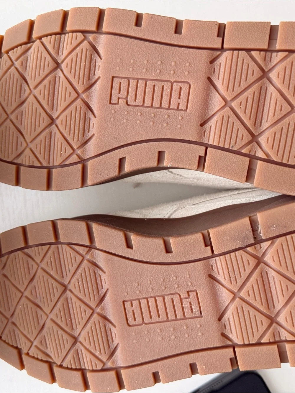 Puma Cream Suede Platform Sneakers with Brown Sole
